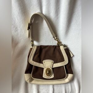 Coach Legacy Stripe Parchment/Brown Slim Flap Ali Turnlock Shoulder Bag $378